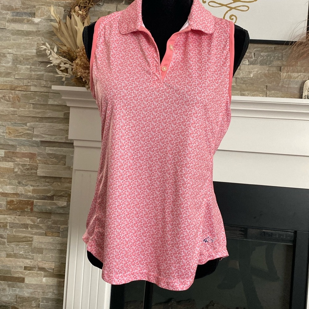 Greg Norman ML75 Women’s Sleeveless Golf  top. Pink/ White. Medium